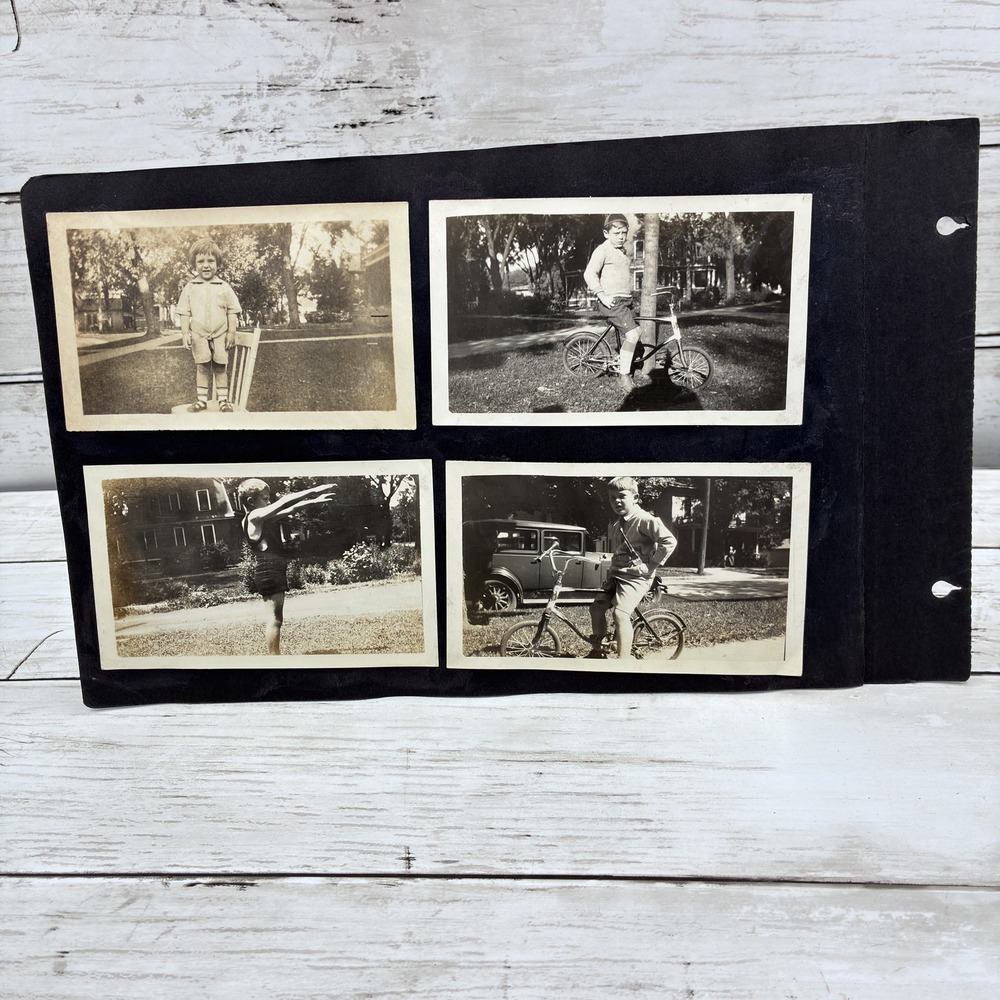 Vintage 1920s Photo Album Page 8 Original Photos Children Bikes Car Beach 1927